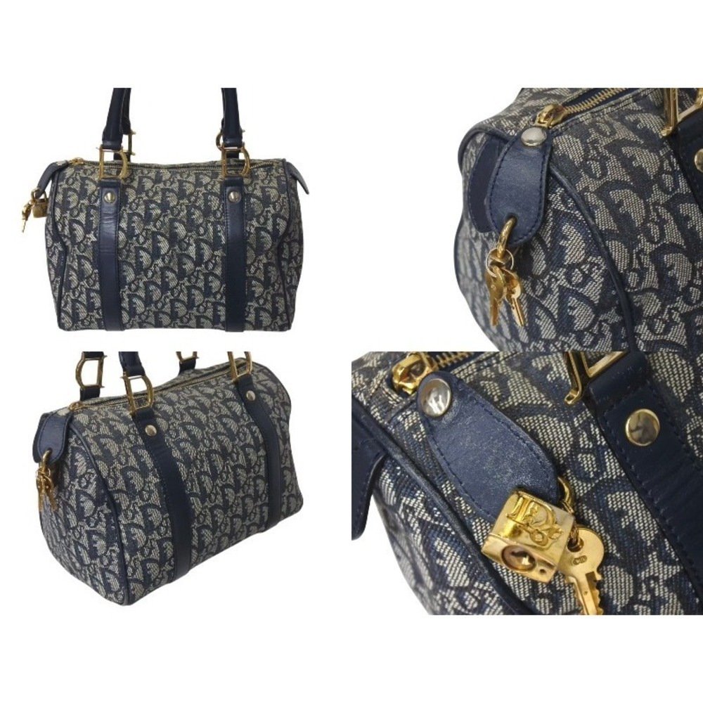 Christian Dior Trotter Canvas Leather Handbag Navy Blue - Picture 3 of 8